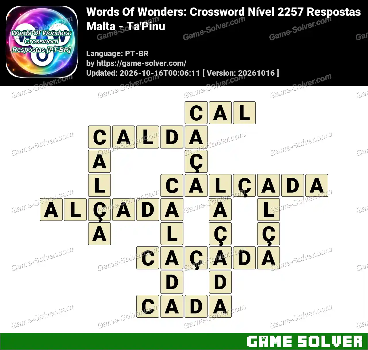 Words Of Wonders: Crossword Nível 2257 Respostas – Malta – Ta’Pinu